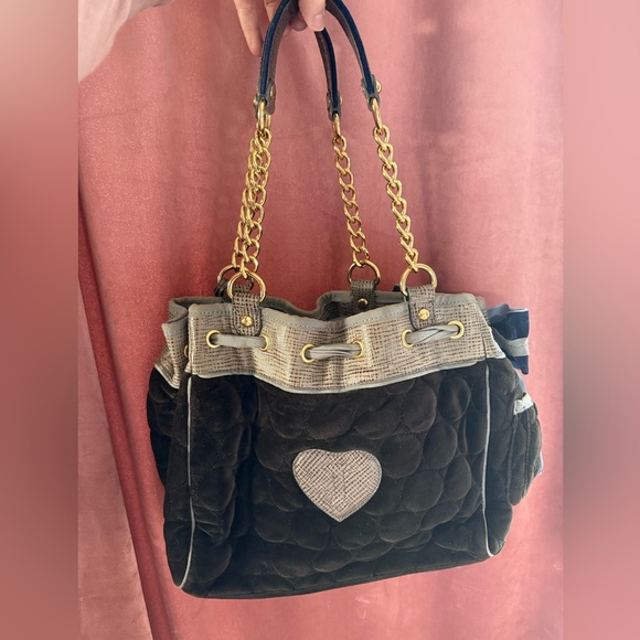 Vintage Juicy Couture Quilted Velour Tote Shoulder Bag - Picture 2 of 9